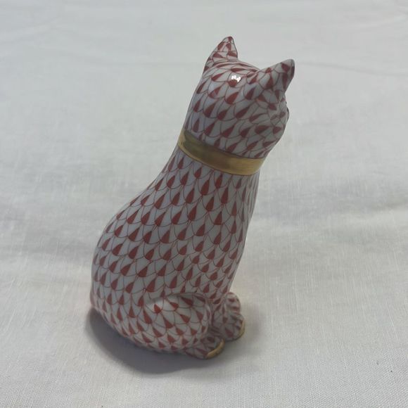 Herend cat with bow orange blue and gold excellent condition - Picture 3 of 5